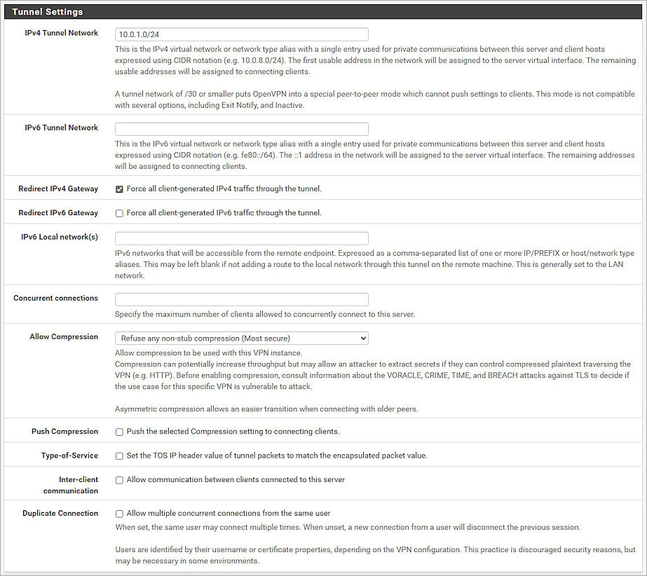Screenshot of pfSense, OpenVPN 3